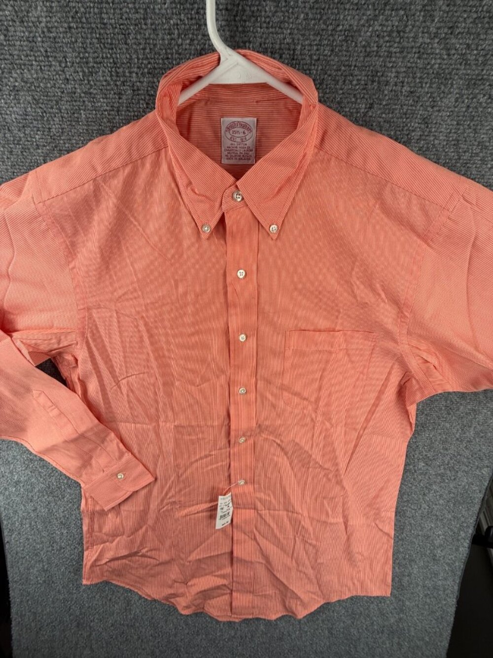VTG NOS Brooks Brothers 15.5 36 Button Up Shirt Orange Striped Cotton 1998